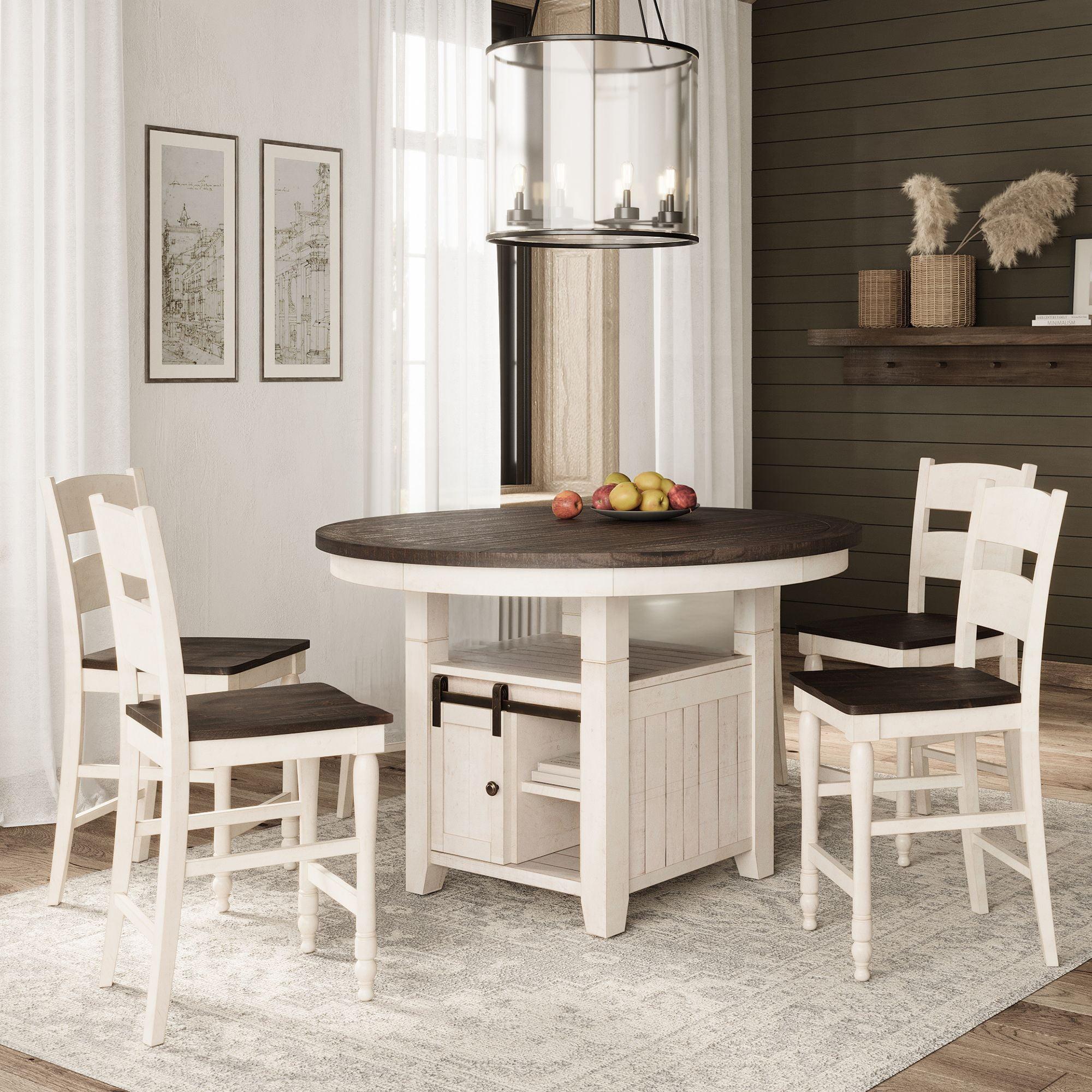 Madison County Rustic White and Brown Wood Counter Height Dining Set with 4 Chairs