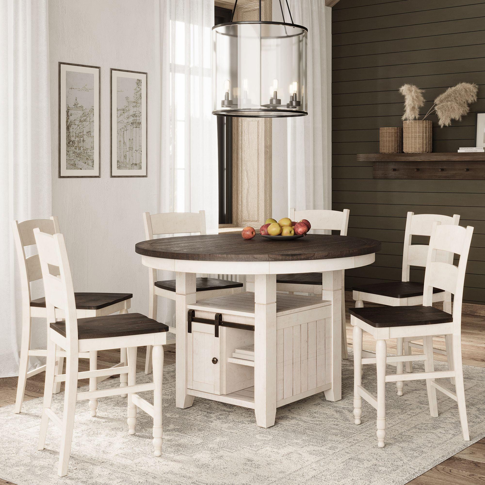 Madison County Rustic White Solid Wood 7-Piece Counter Height Dining Set