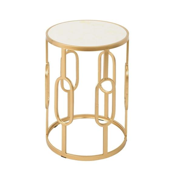 Madison Indoor Glam 16 Inch Side Table, White Finish Faux Stone