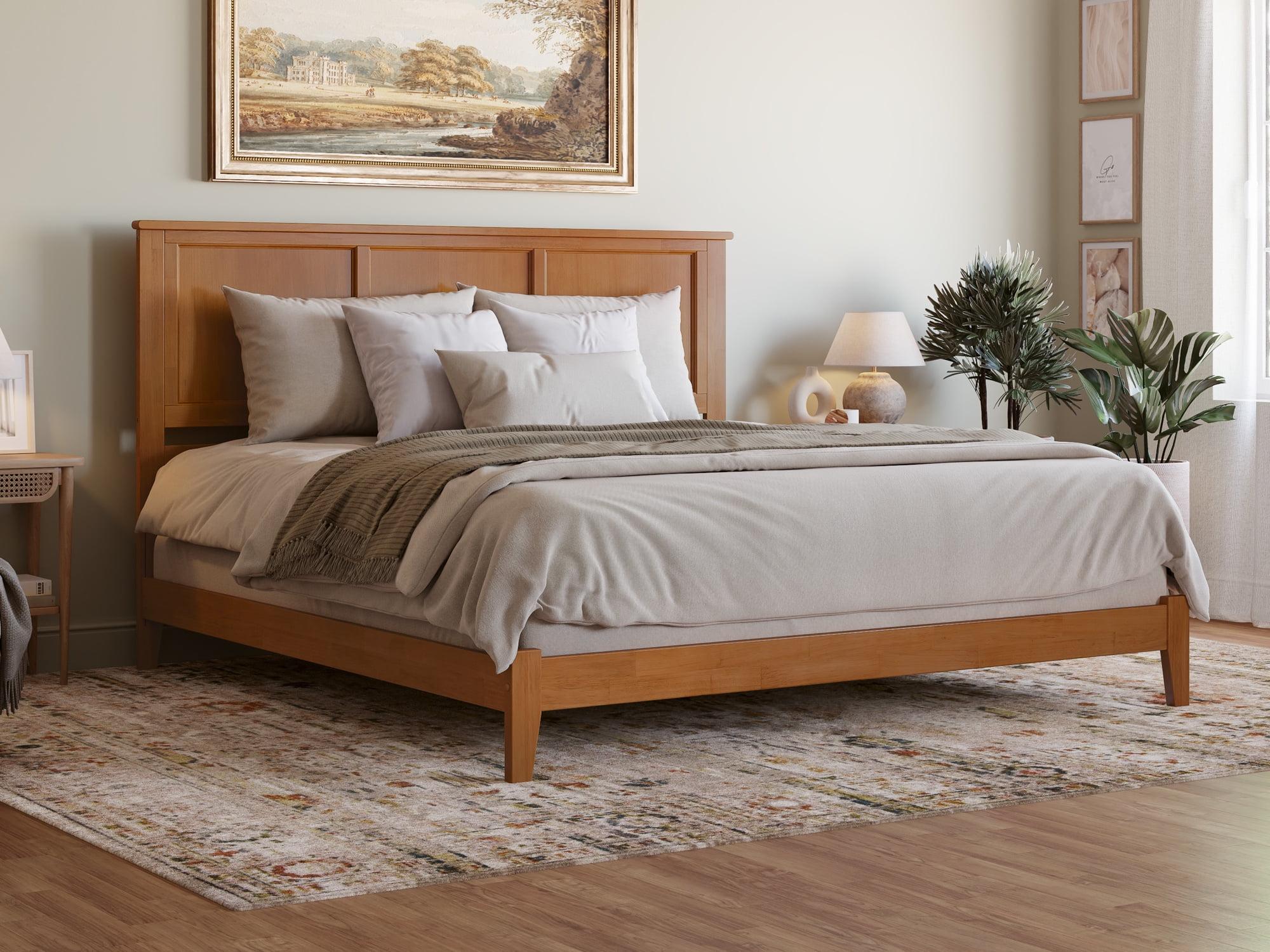 AFI Madison King Solid Wood Foundation Bed, Light Toffee