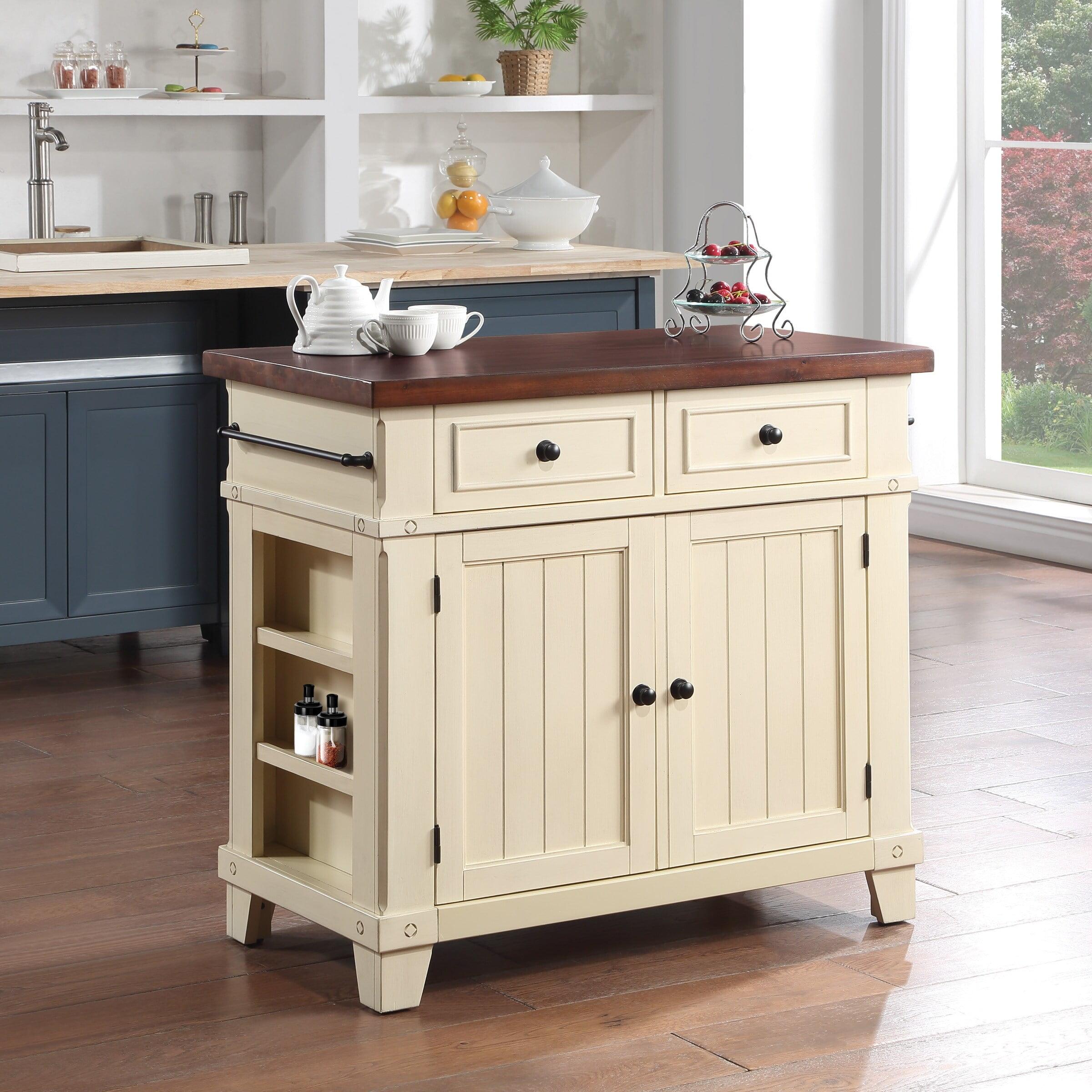 Madison Antique White Farmhouse Kitchen Island with Spice Rack