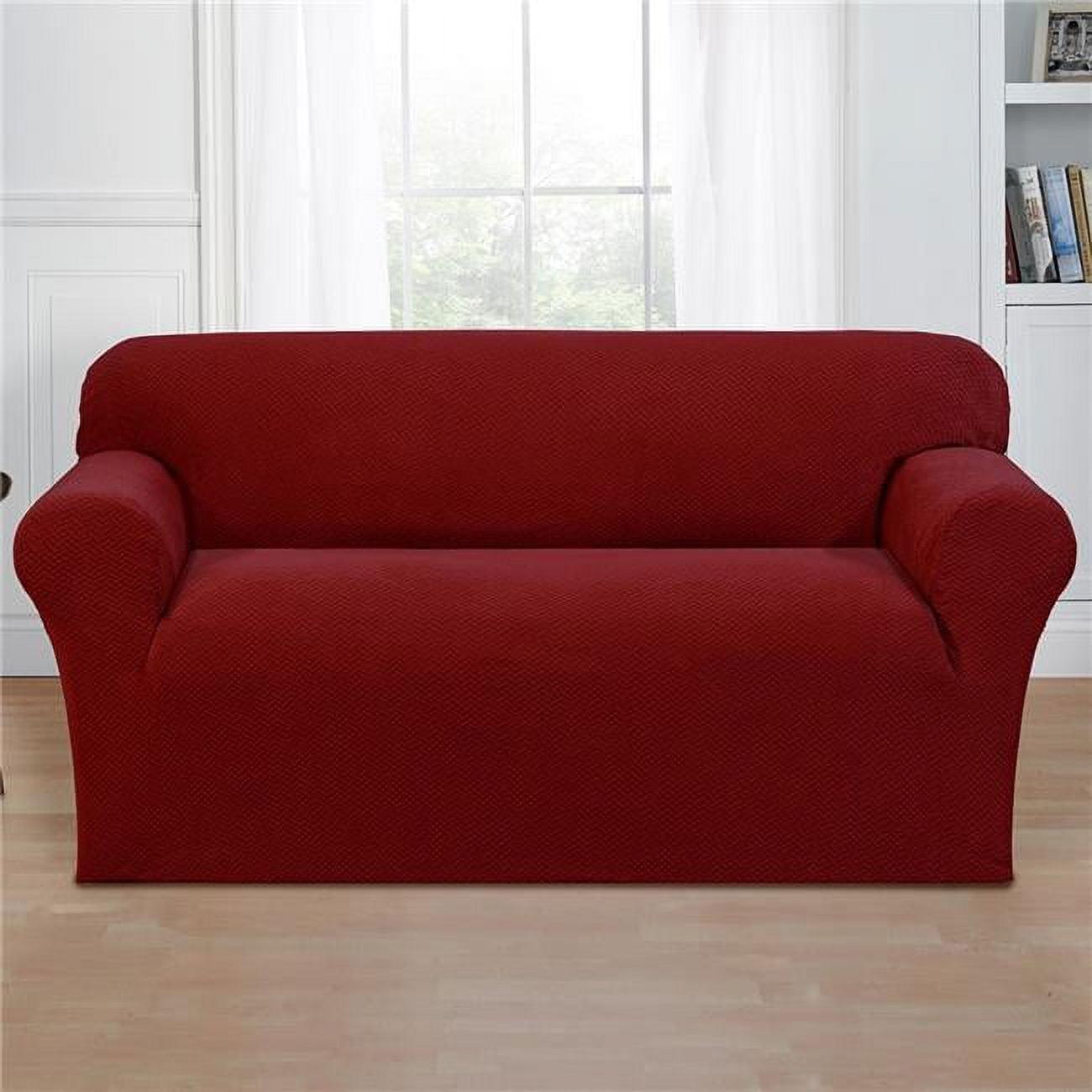 Brick Red Stretchable Basketweave Loveseat Slipcover