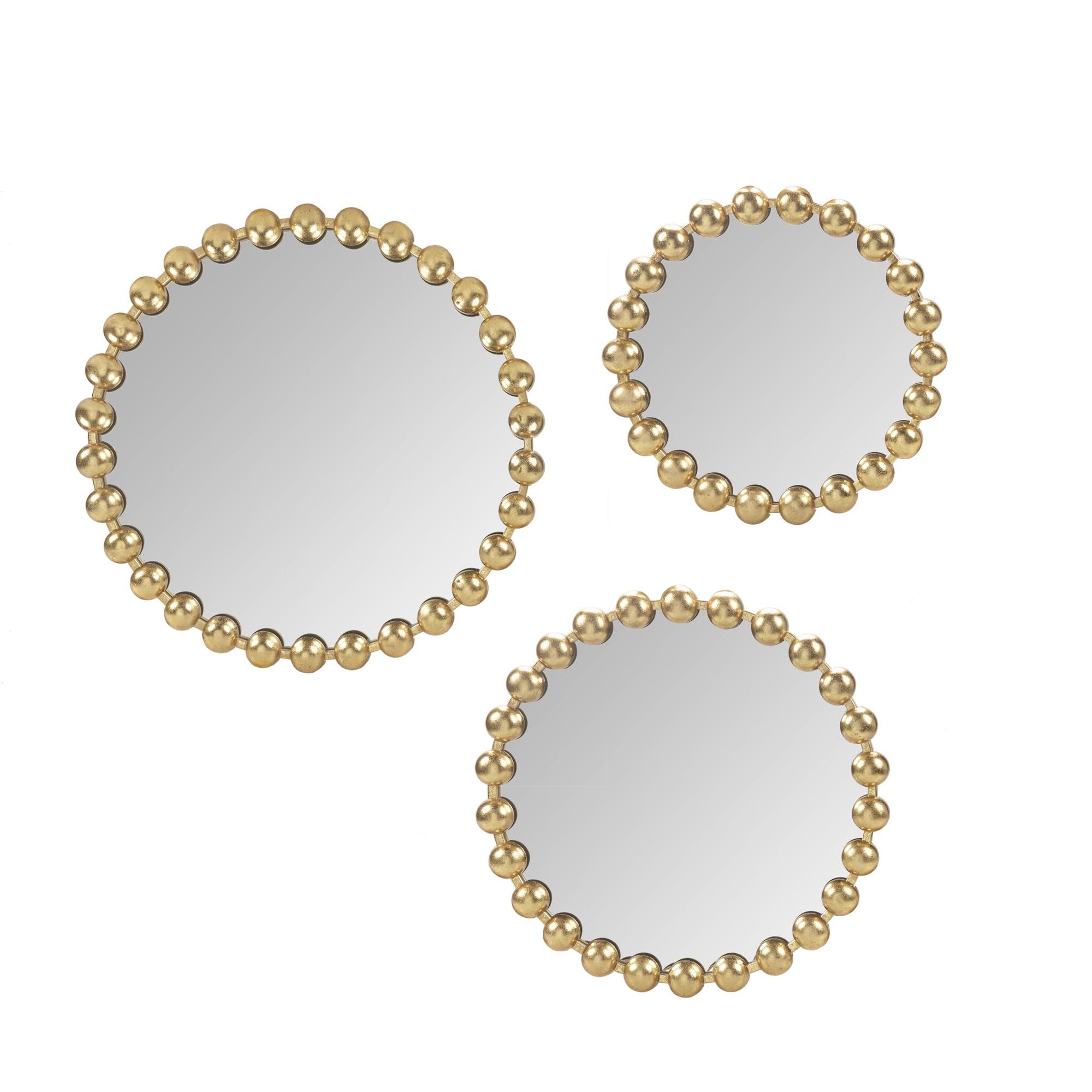 Marlowe 3-Piece Gold Beaded Round Wall Mirror Set