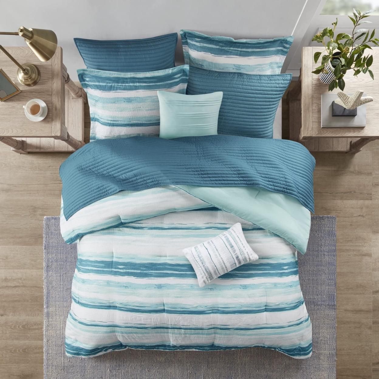 Marina 8 Piece Printed Seersucker Comforter and Quilt Set Collection