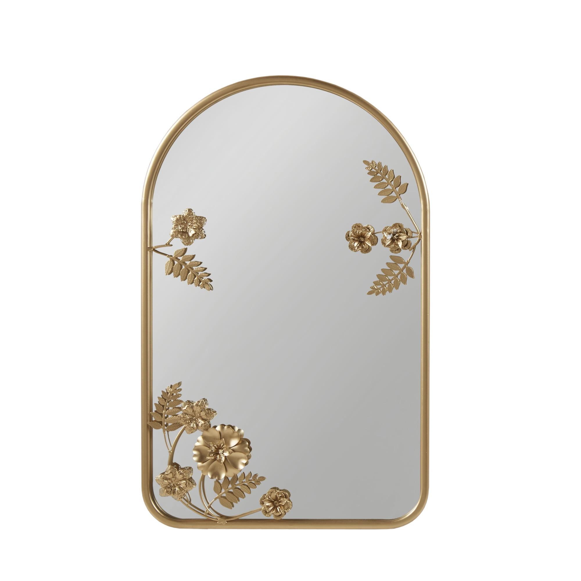 Gold Arched Floral Metal Frame Wall Mirror