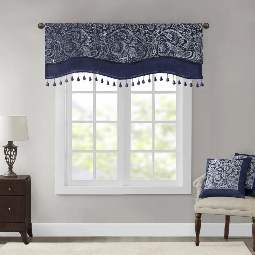 Aubrey Jacquard Window Rod Pocket Valance With Beads