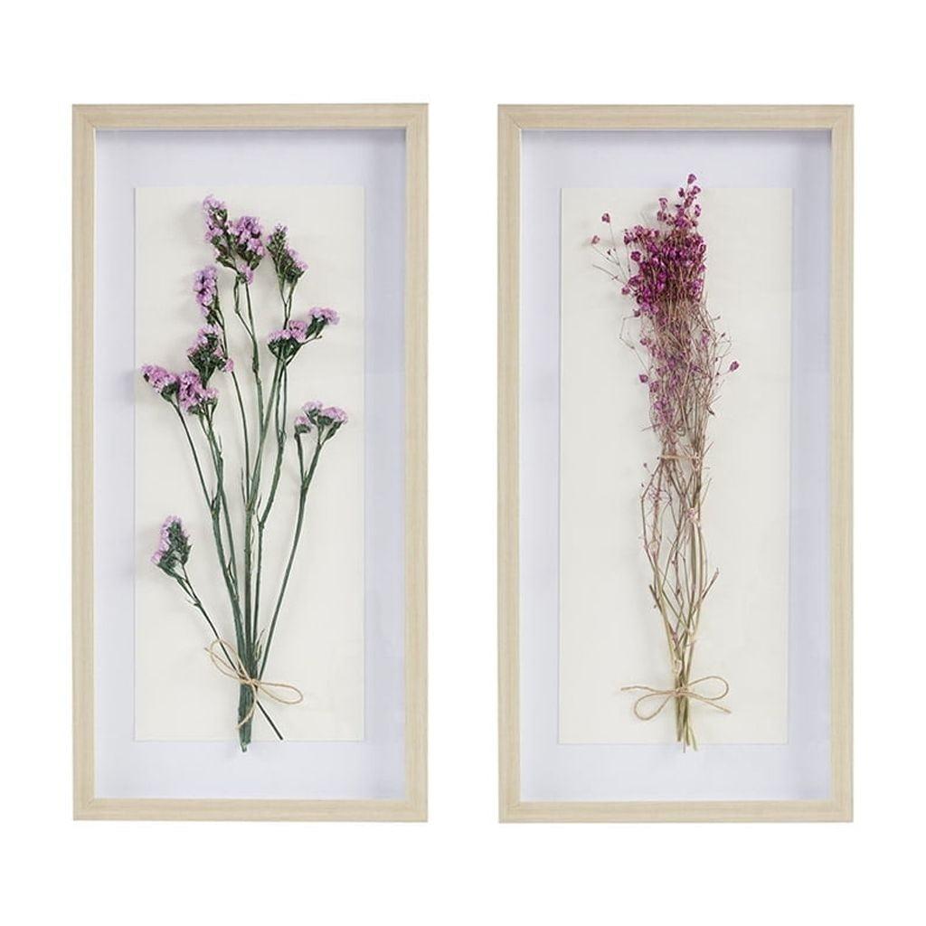 2pc Avant Garden Floral Shadowbox Set Natural - Madison Park: Dried Flower Wall Decor, MDF Frame, Sawtooth Mount