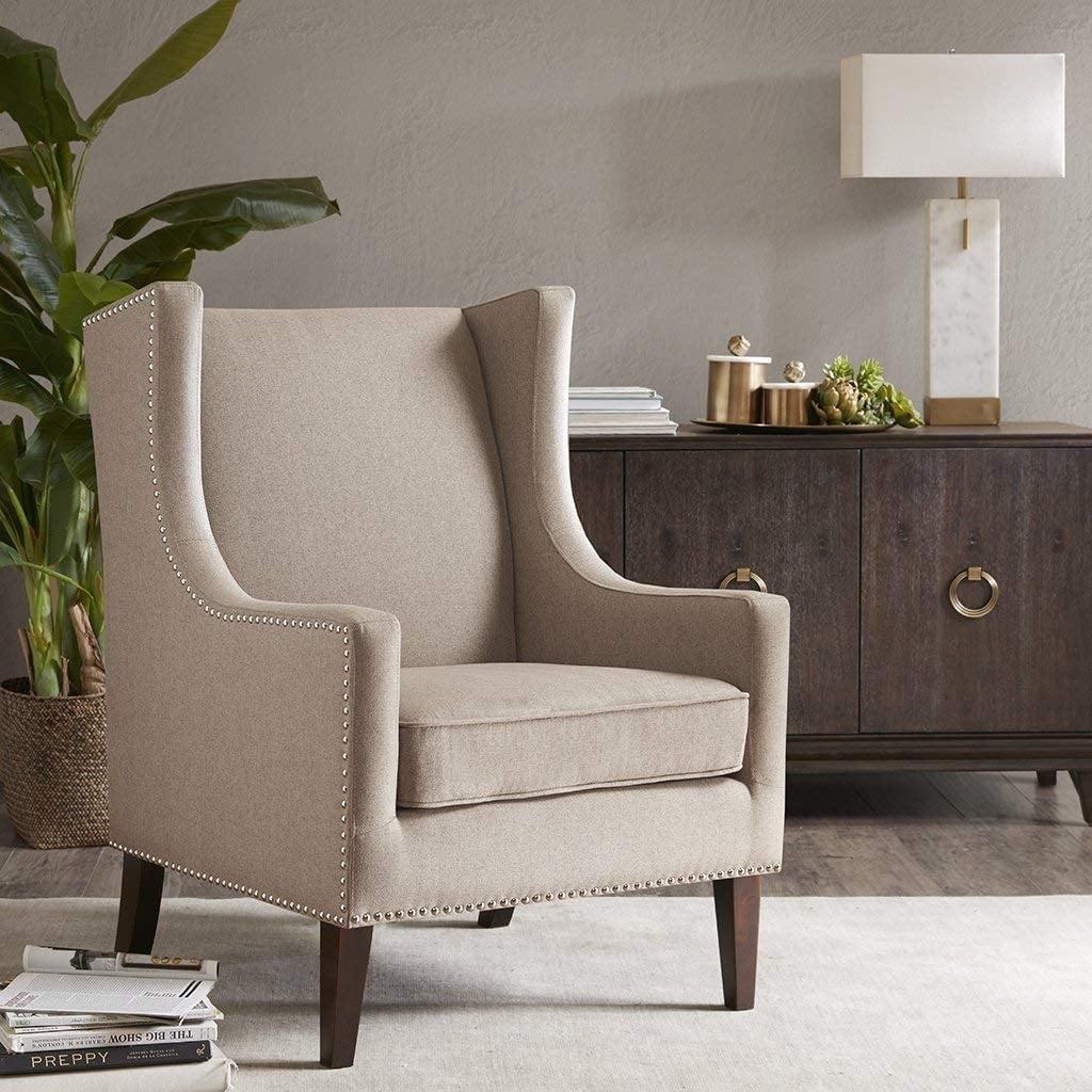 Madison Park Biltmore Wing Chair - Taupe - 30.3Wx33.9Dx40.9H"