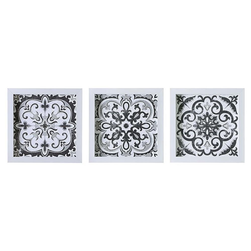 Distressed Black and White Medallion Tile 3-piece Wall Décor Set