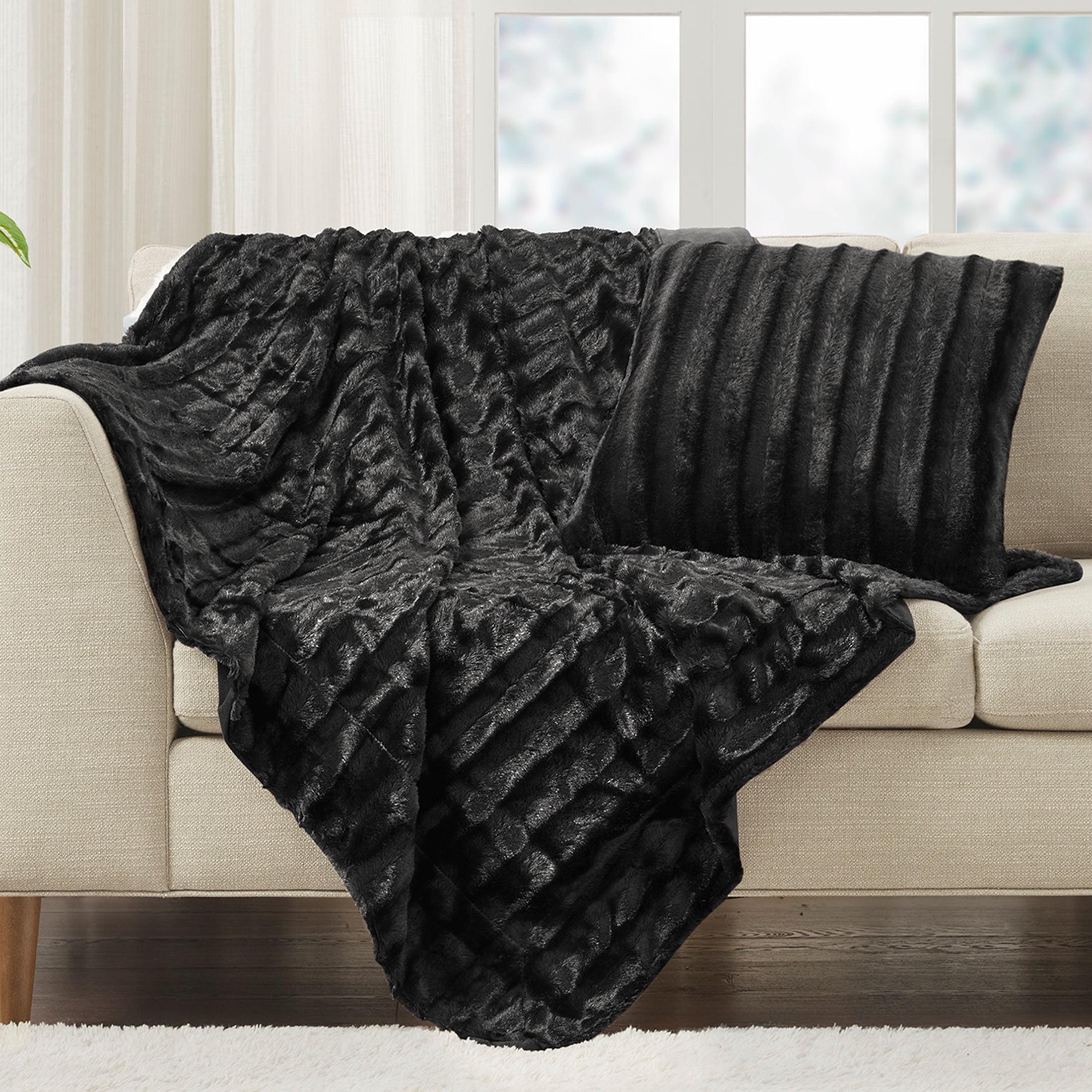 Madison Park Duke Black Long Fur Throw 50x60"