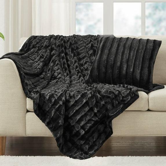 Madison Park Duke Black Long Fur Throw 50x60"