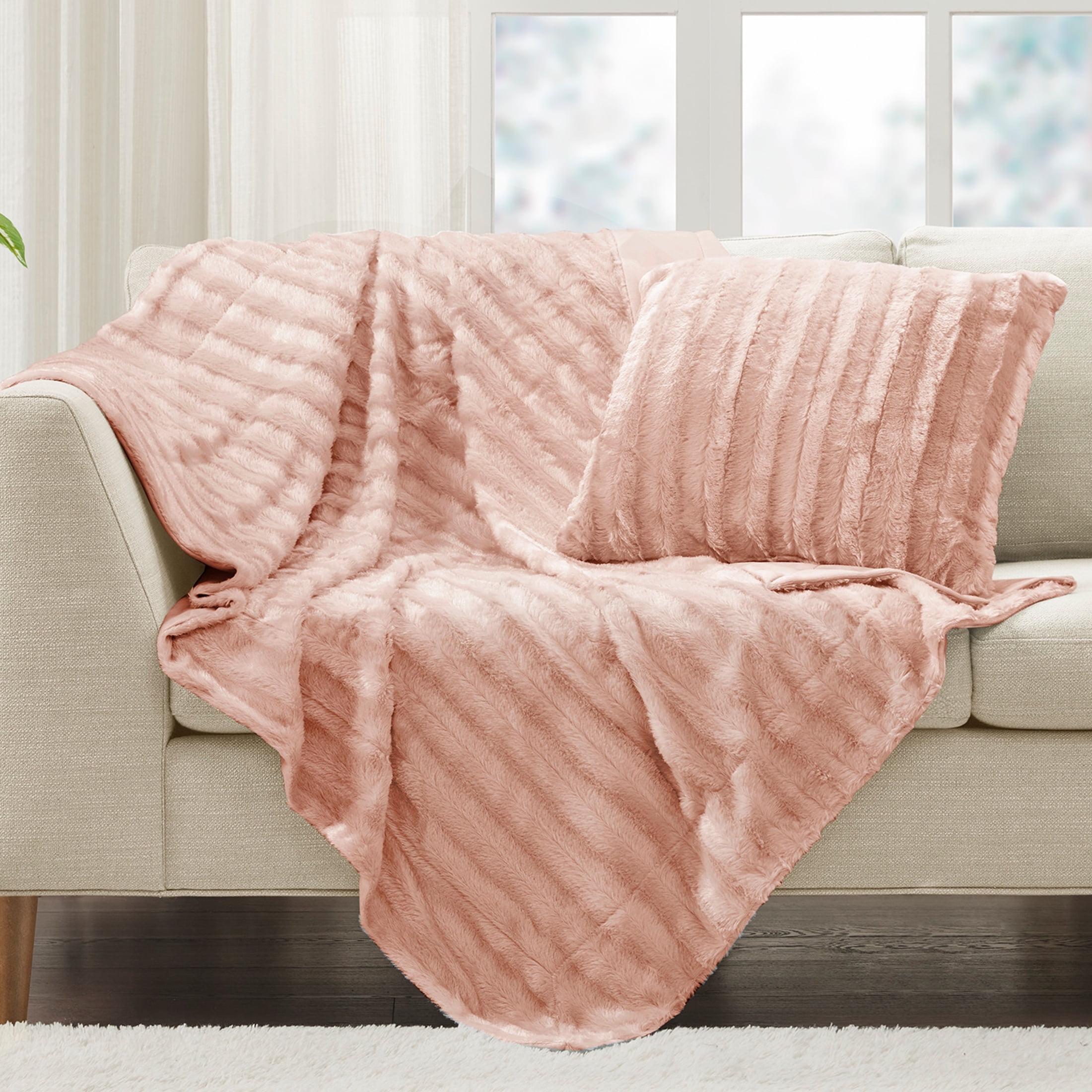 Madison Park Duke Blush Long Fur Throw 50x60"