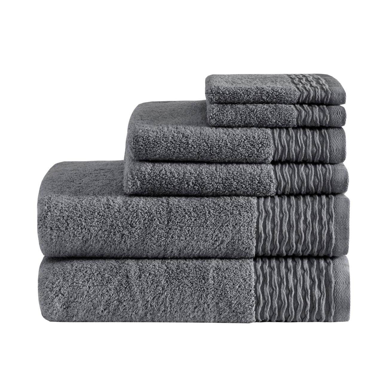 Charcoal Jacquard Wavy Border Cotton Towel Set, 6-Piece