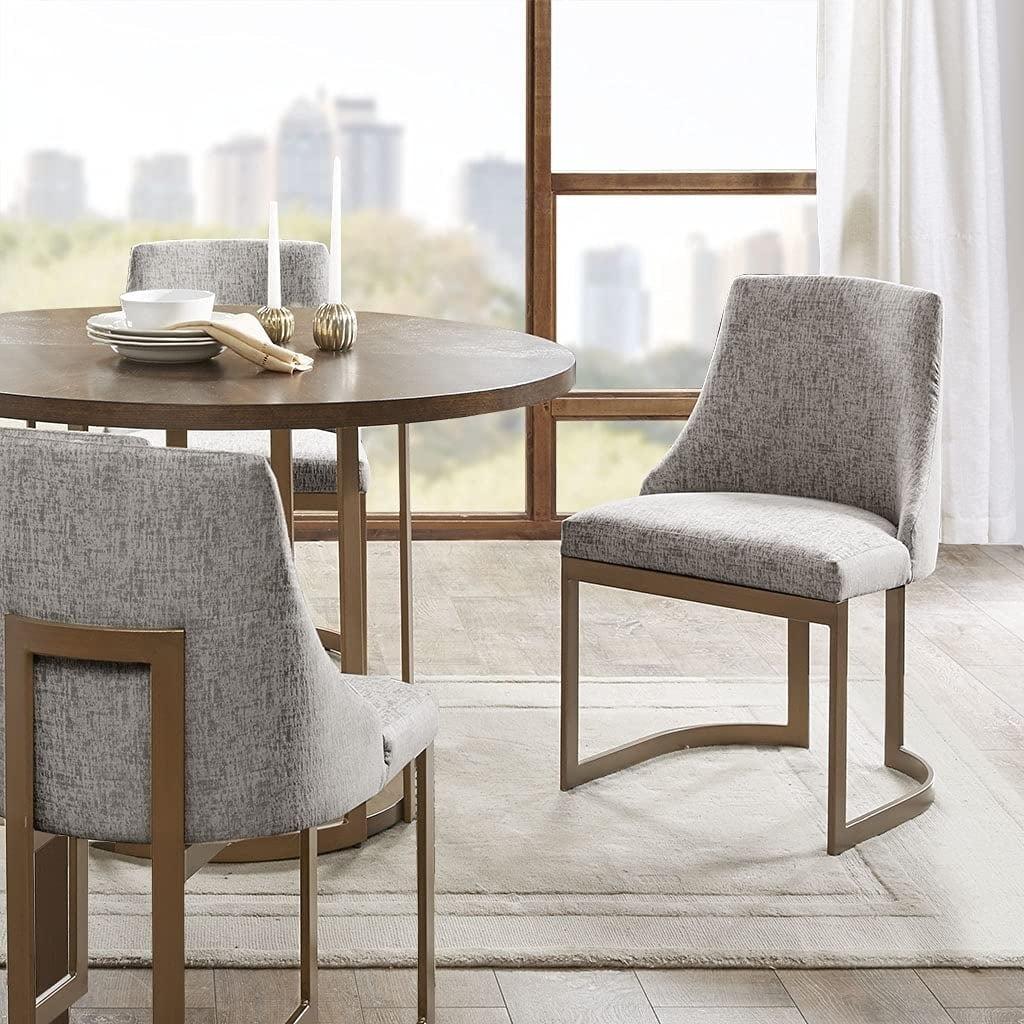 Set of 2 Gray Upholstered Parsons Dining Chairs with Metal Frame