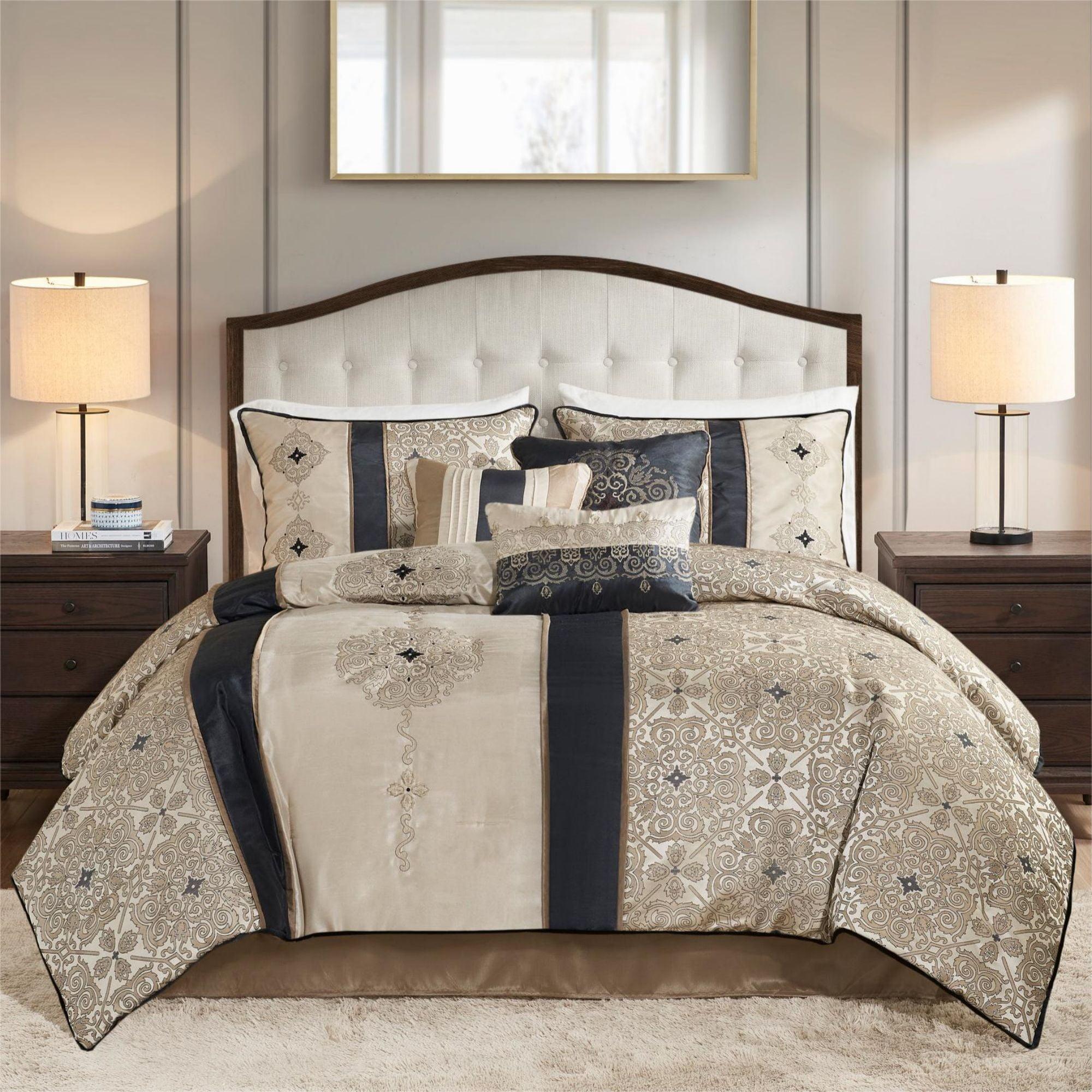 Madison Park Donovan 7 Piece Jacquard Comforter Set with Throw Pillows