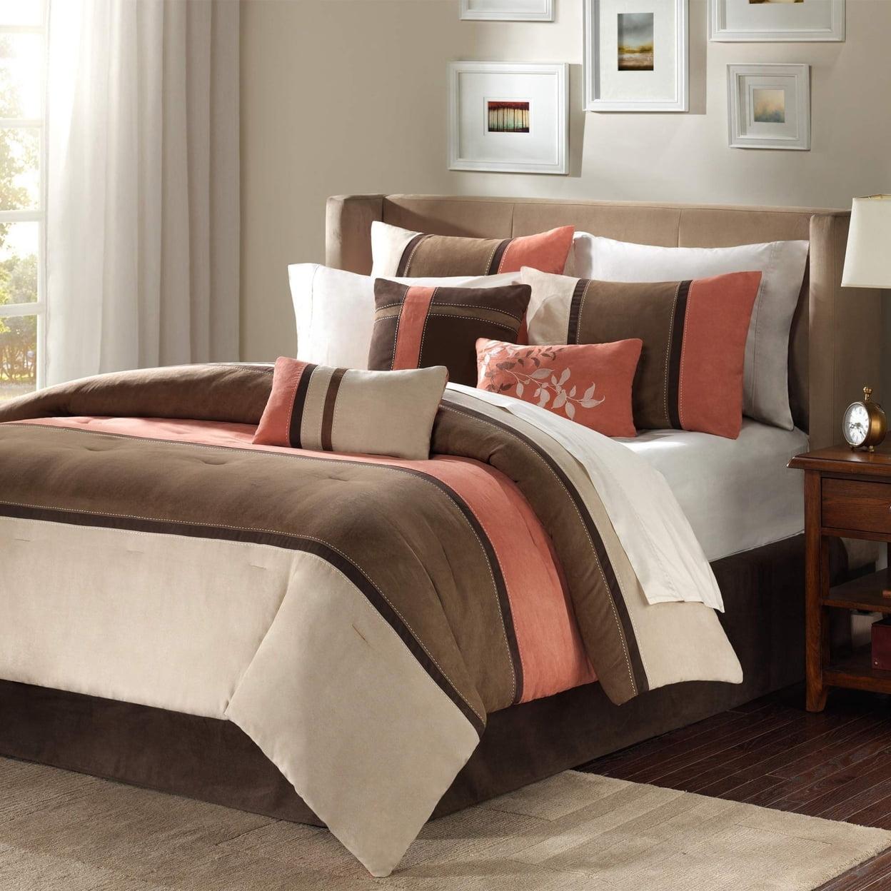 California King Coral and Brown Microfiber Comforter Set