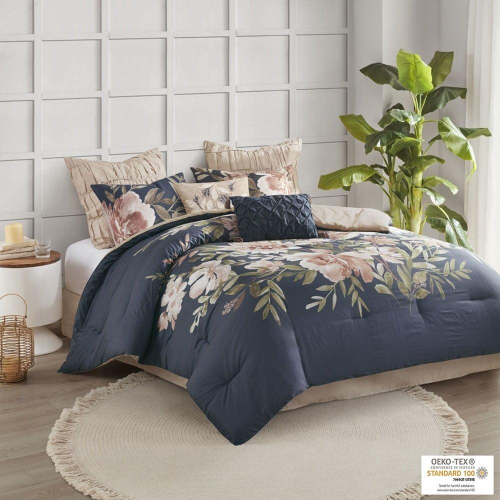 California King Blush Floral Cotton 8-Piece Comforter Set