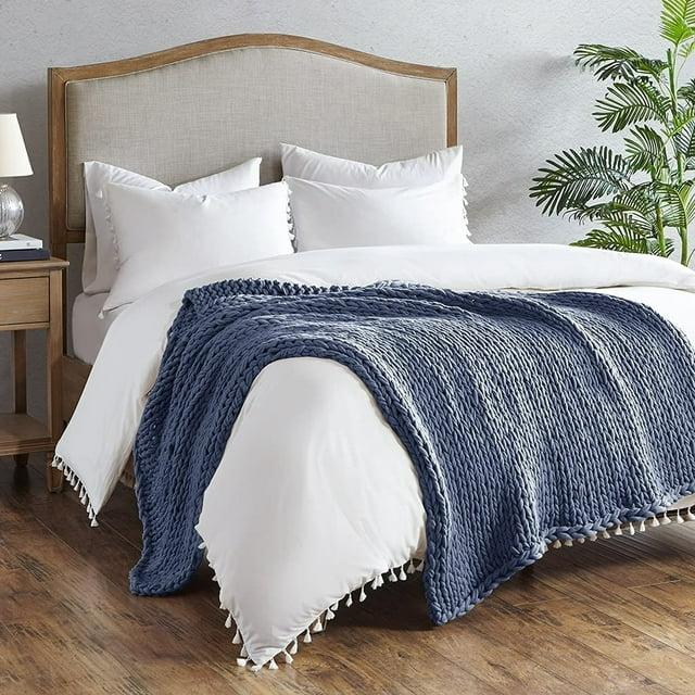 50"x60" Chunky Double Knit Handmade Throw Blanket Indigo - Madison Park