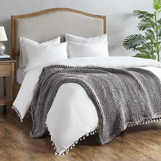 50"x60" Chunky Double Knit Handmade Throw Blanket Charcoal - Madison Park: Acrylic, Modern Style, All Ages