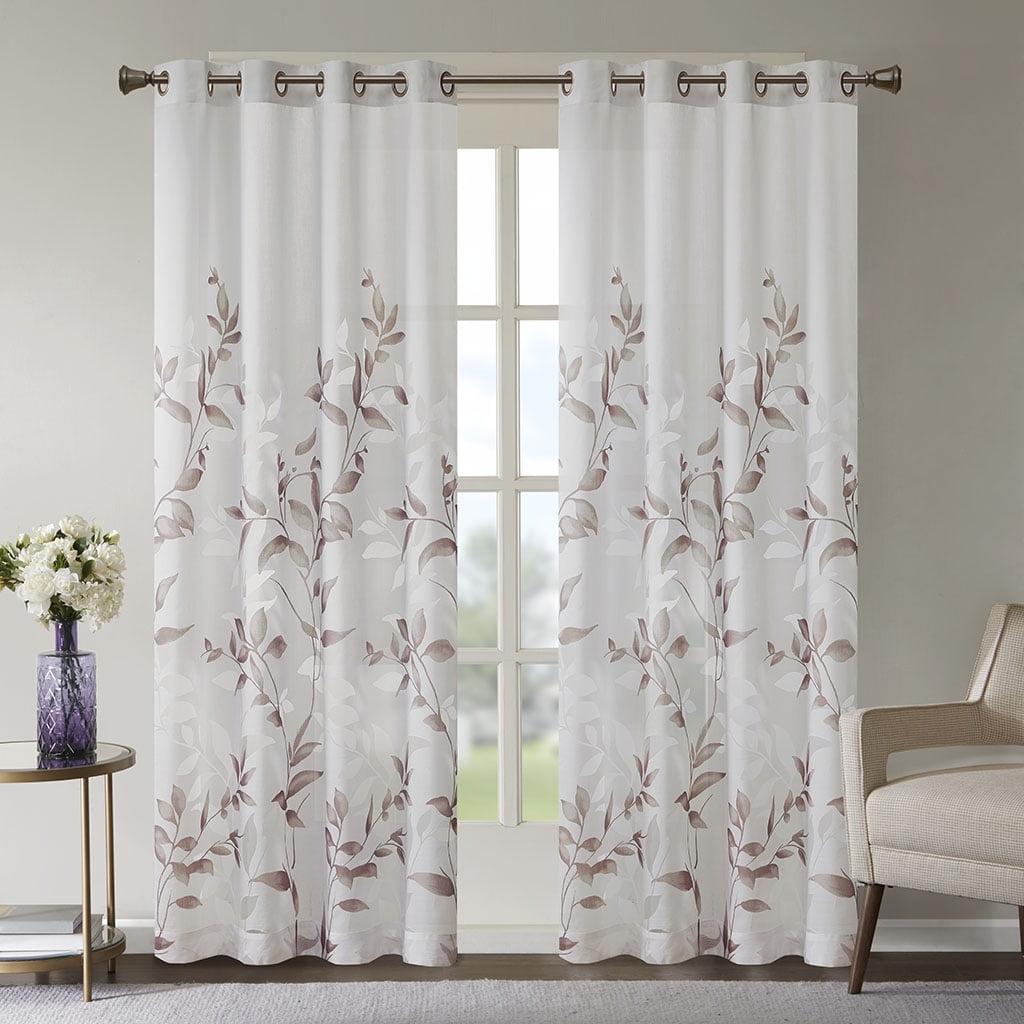Madison Park Cecily Floral Printed Burnout Sheer Grommet Single Curtain Panel