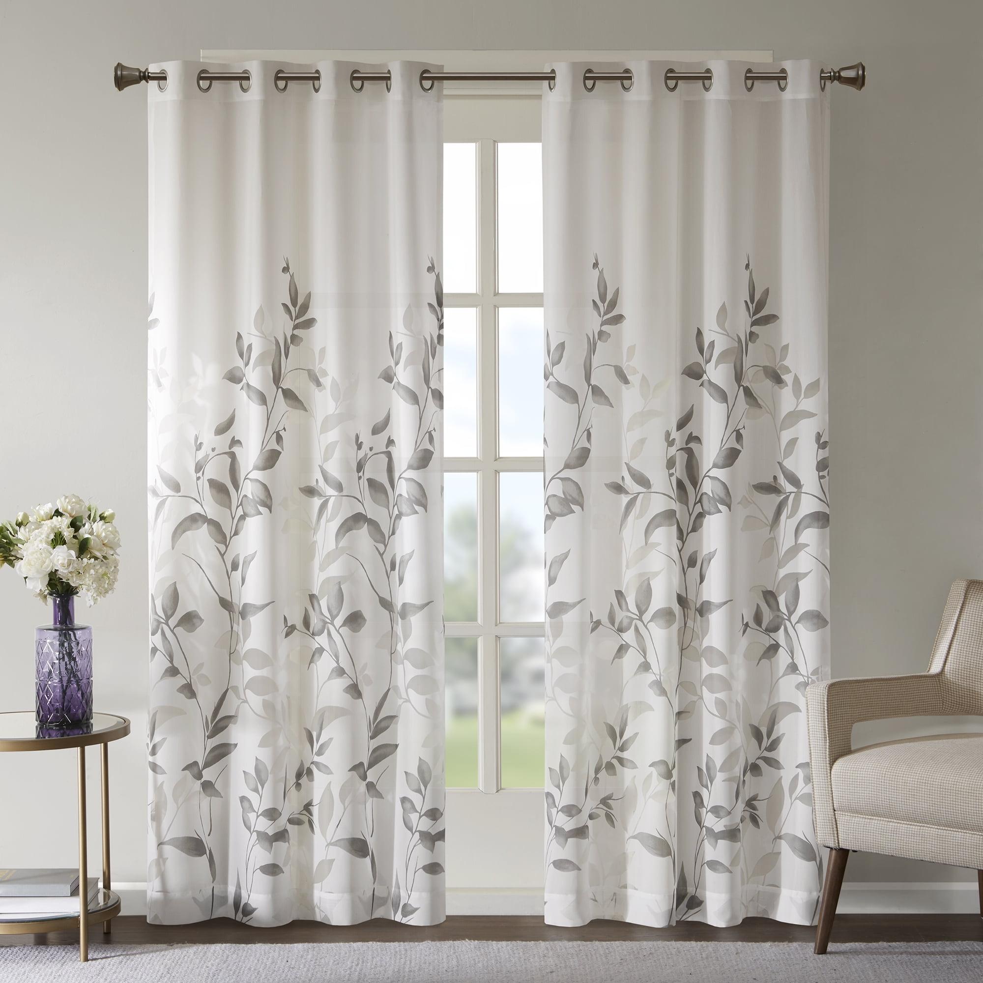 Madison Park Cecily Floral Printed Burnout Sheer Grommet Single Curtain Panel