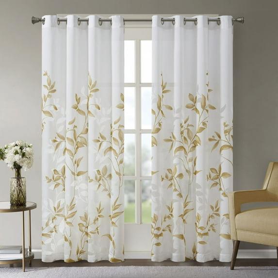 Madison Park Cecily Floral Printed Burnout Sheer Grommet Single Curtain Panel