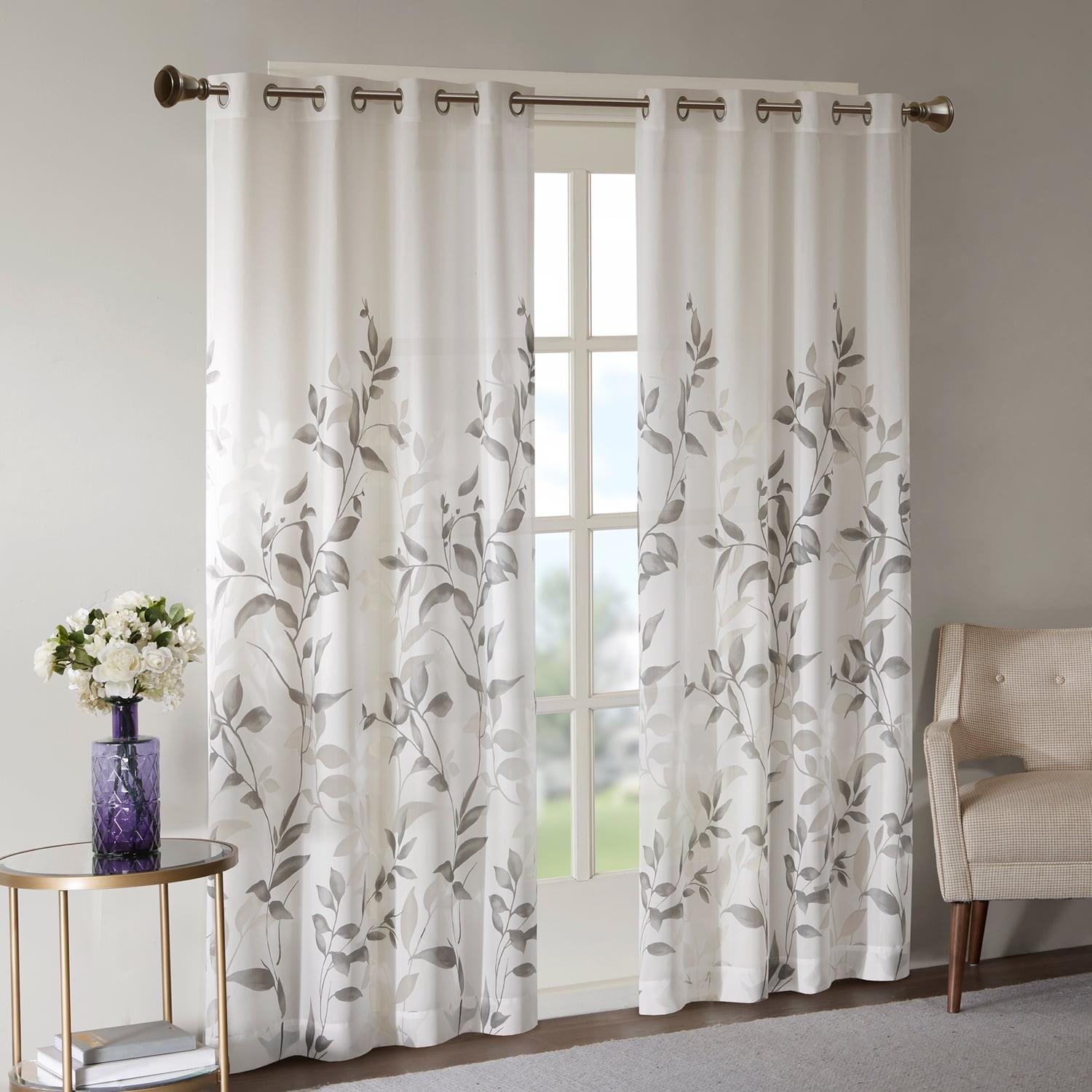 50"x84" Madison Park Sheer Rosalie Burnout Printed Curtain Panel Gray: Light Filtering, Floral, Modern, Indoor Use