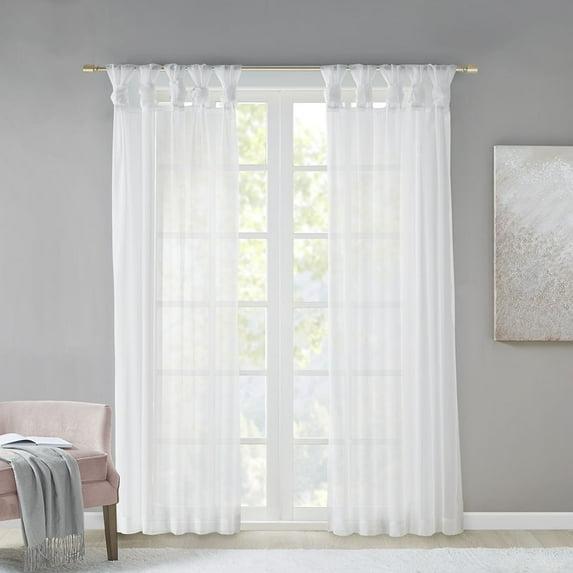 Set of 2 63"x50" Persis Twisted Tab Voile Sheer Window White: Madison Park Curtain Panels, Transitional Style