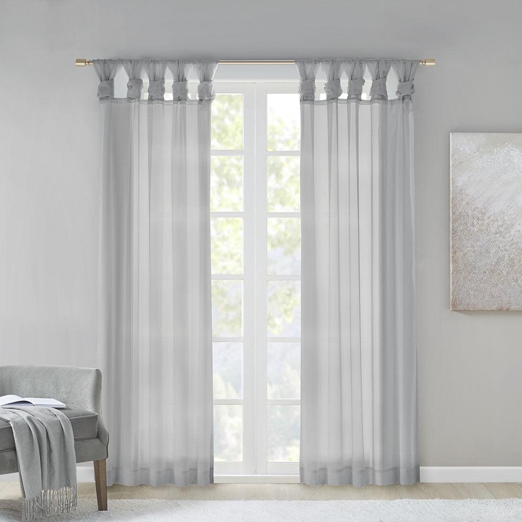 Madison Park Ceres Adult Twisted Tab Voile Sheer Curtain Panel Pair Light Grey 50x63 - Indoor Living Room