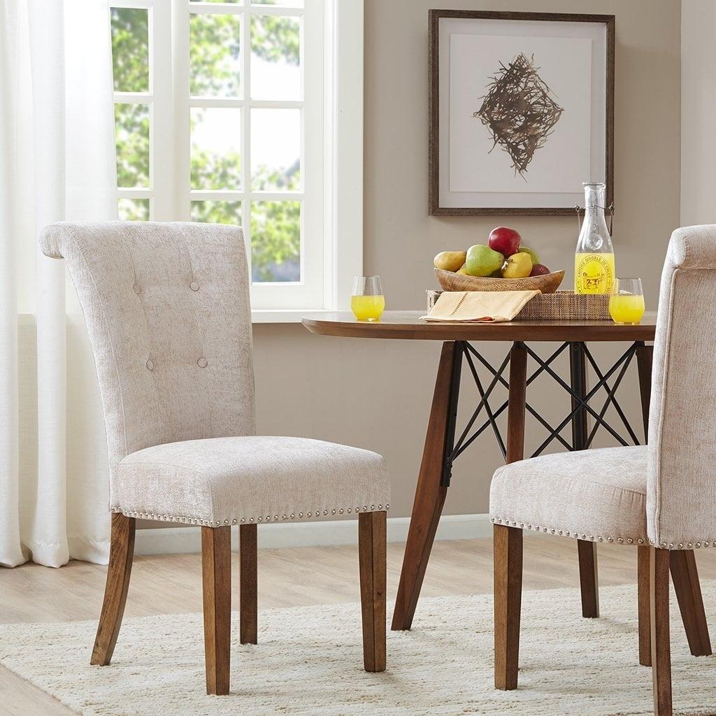 Cream Upholstered High Back Wood Side Chair Set