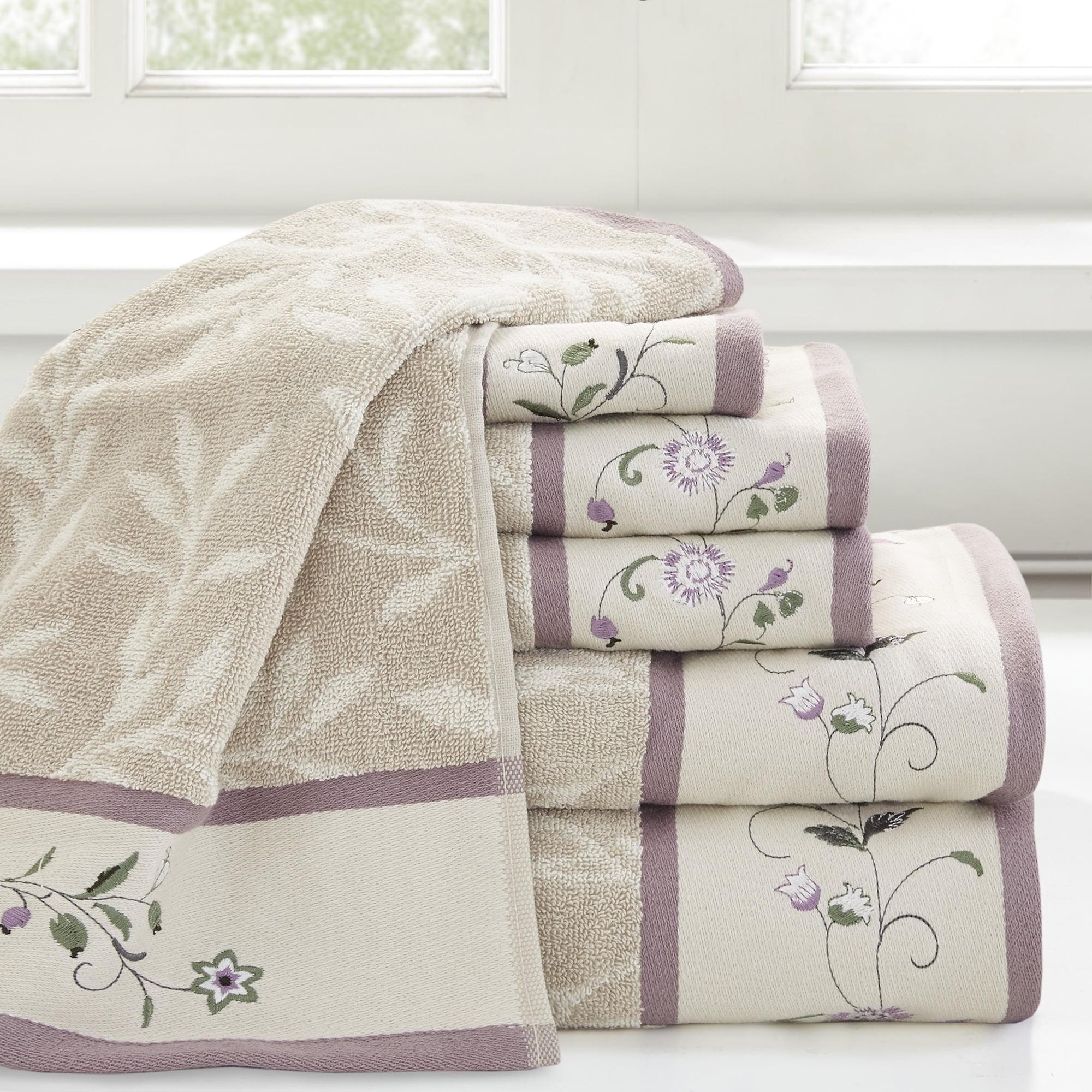 Madison Park Raheem Purple Embroidered Cotton Jacquard Purple Towel Set - Includes 2 Bath Towels, 2 Hand Towels, 2 Wash Cloths (Set of 6)