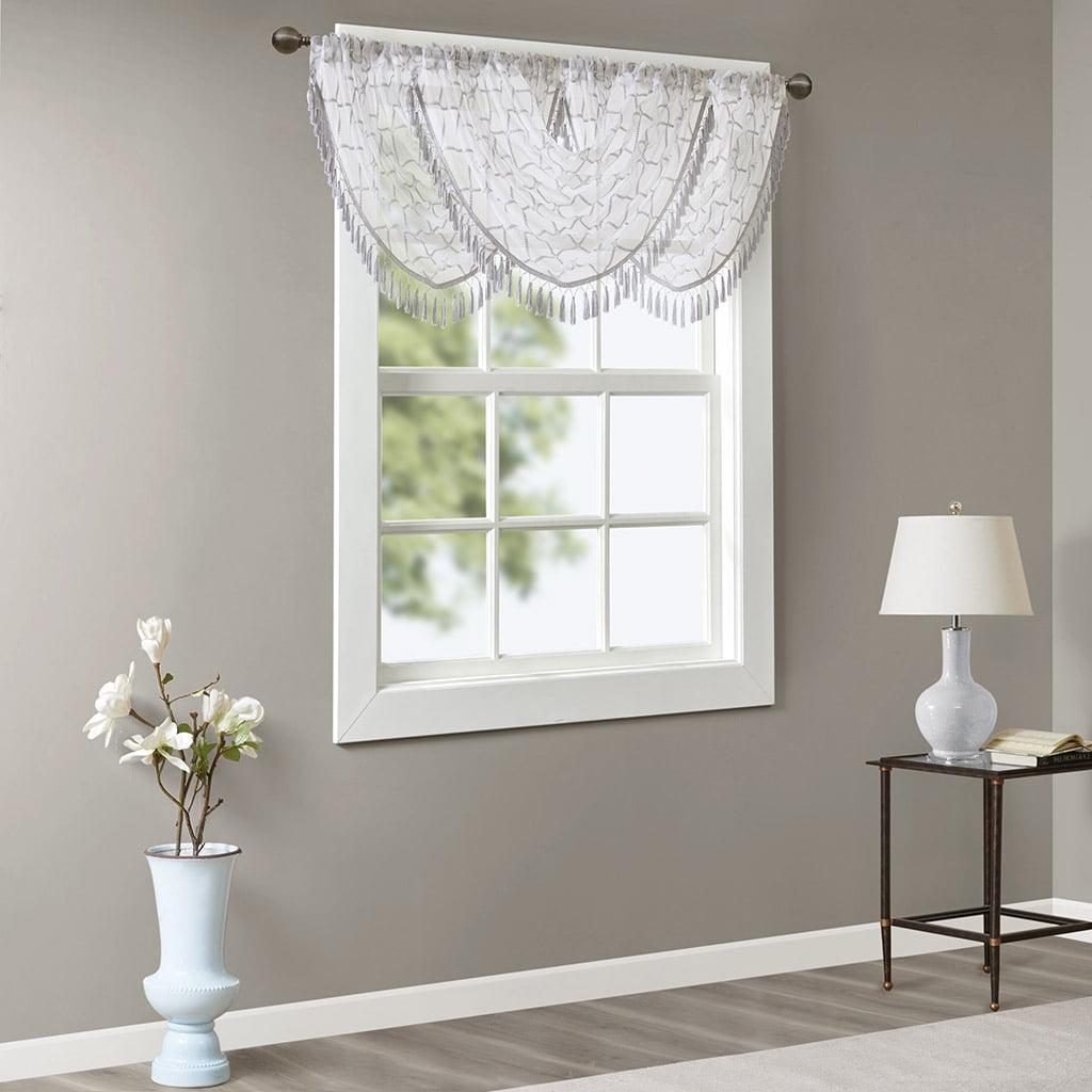 Madison Park Irina Diamond Sheer Embroidered Waterfall Valance