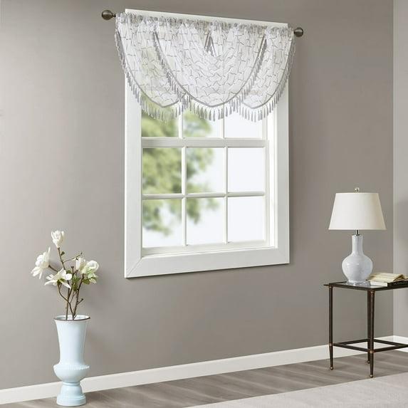 Madison Park Irina Diamond Sheer Embroidered Waterfall Valance