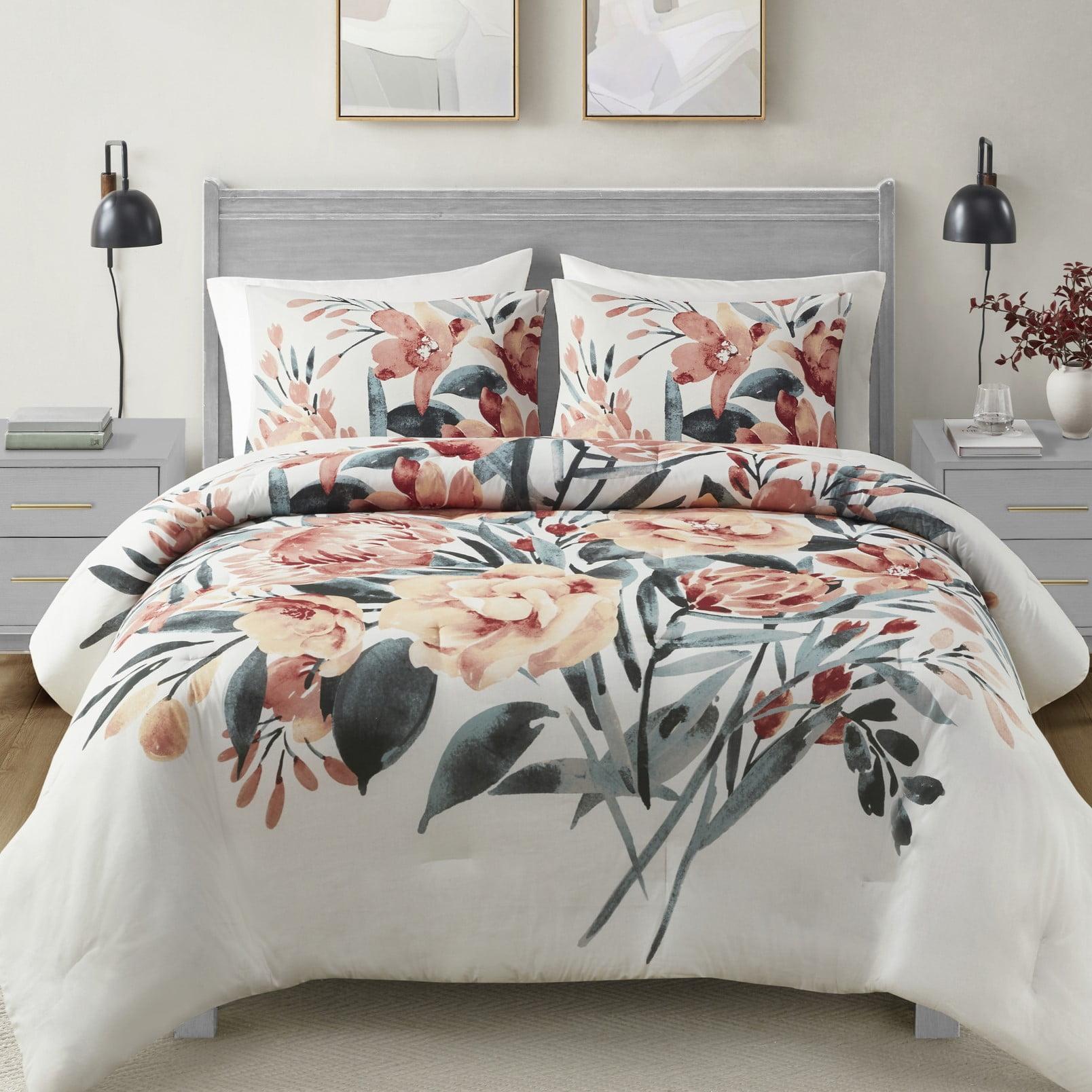 Dahlia Full Floral Cotton Comforter Set in Red