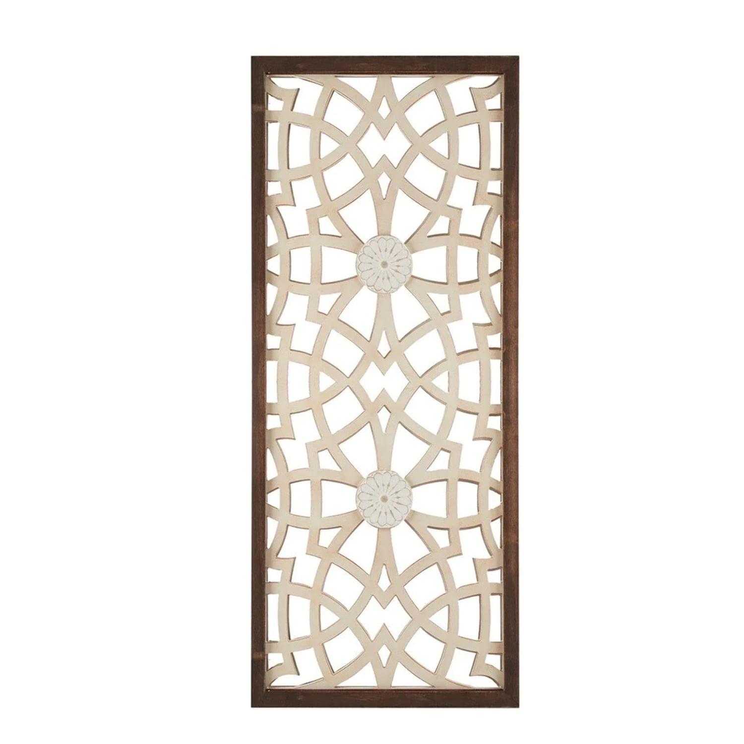 Winston Porter Geometric Wood Panel Wall Art, Farmhouse Style Fretwork Design, Solid Wood Frame Wall Decor