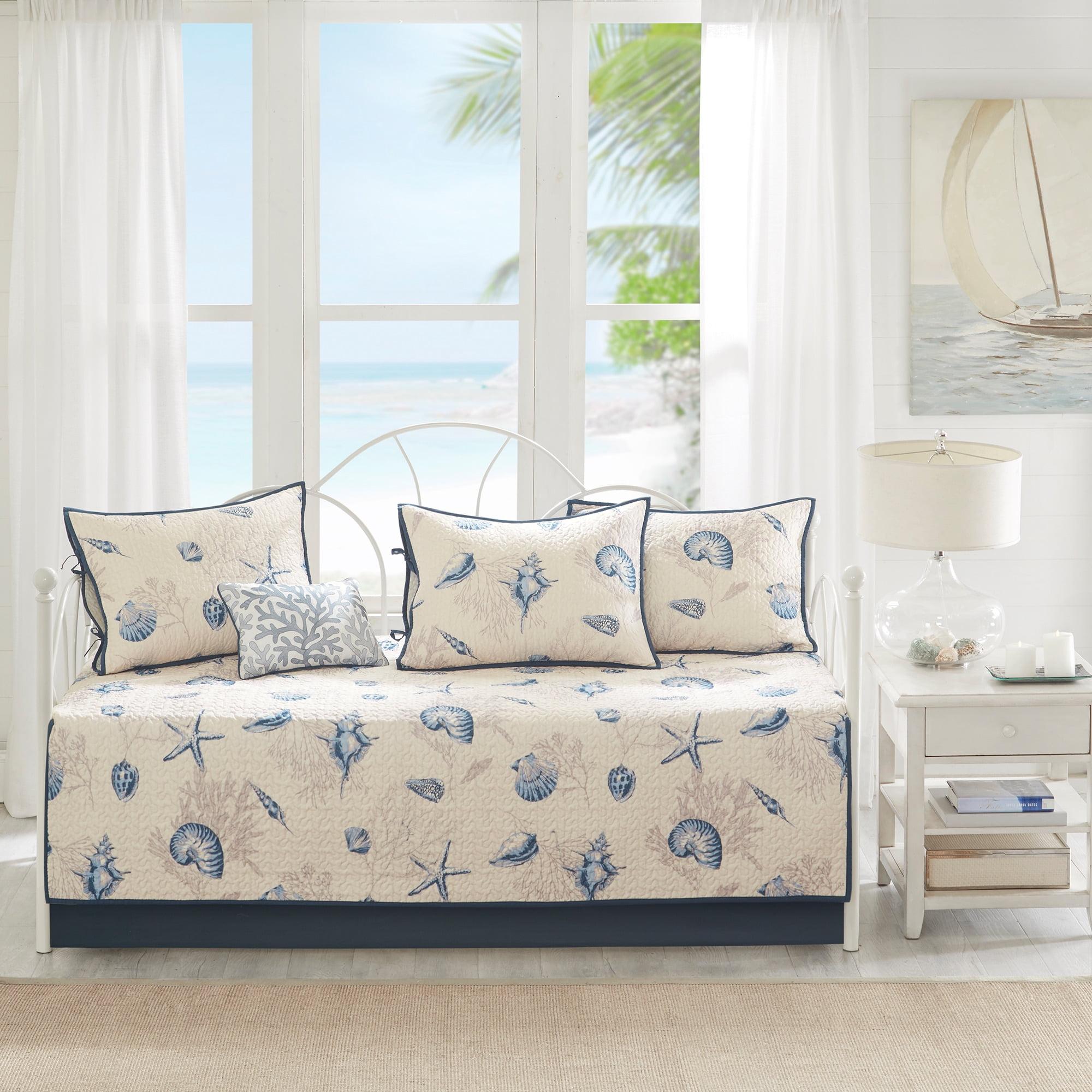 Coastal Blue Microfiber Reversible 6-Piece Daybed Cover Set