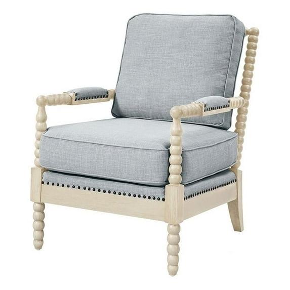 Madison Park Donohue Traditional Fabric/Wood Accent Arm Chair in Blue/Cream