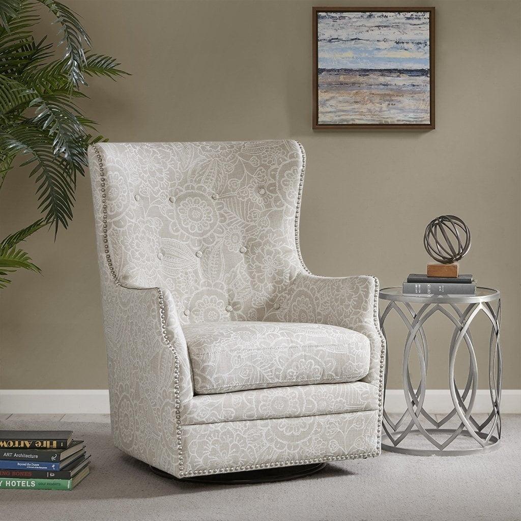 Elegant Black Oversized Swivel Accent Chair with Button Detailing