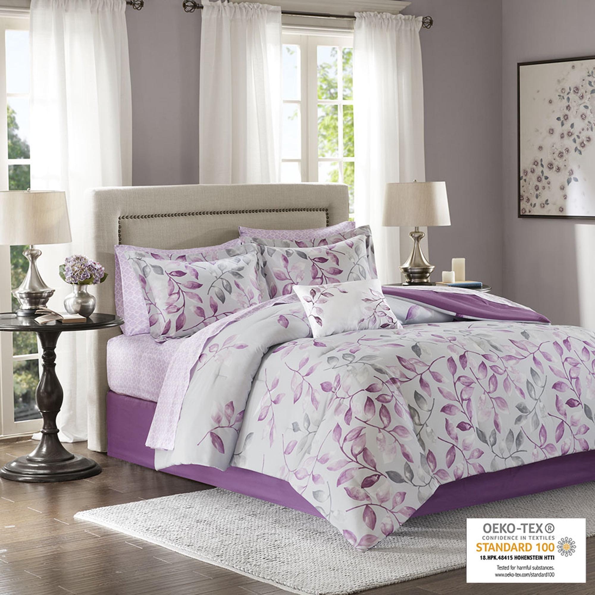 Lafael Purple/White Microfiber Reversible Traditional Comforter Set with Cotton Bed Sheets