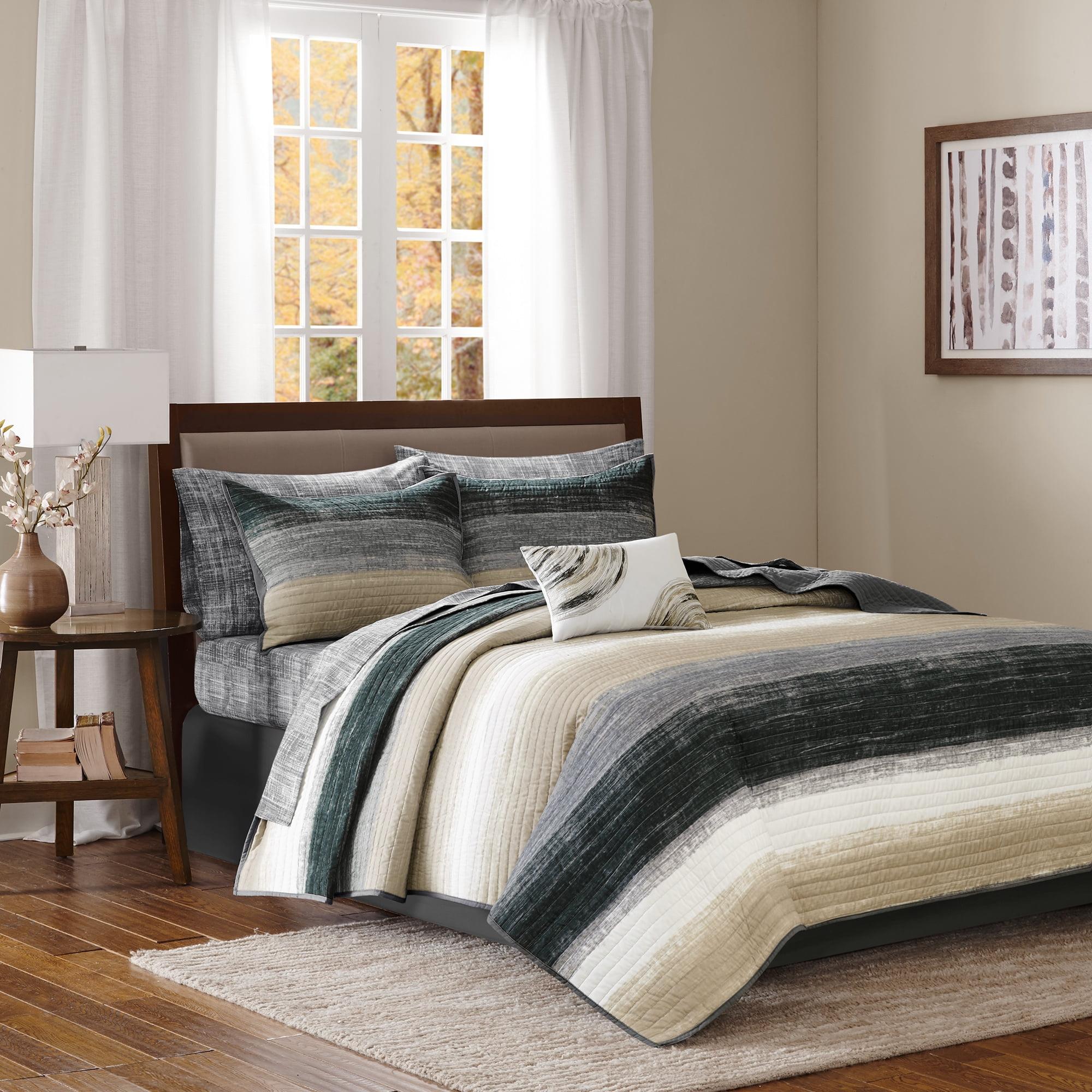 Madison Park Seth Striped Complete Reversible Coverlet Set