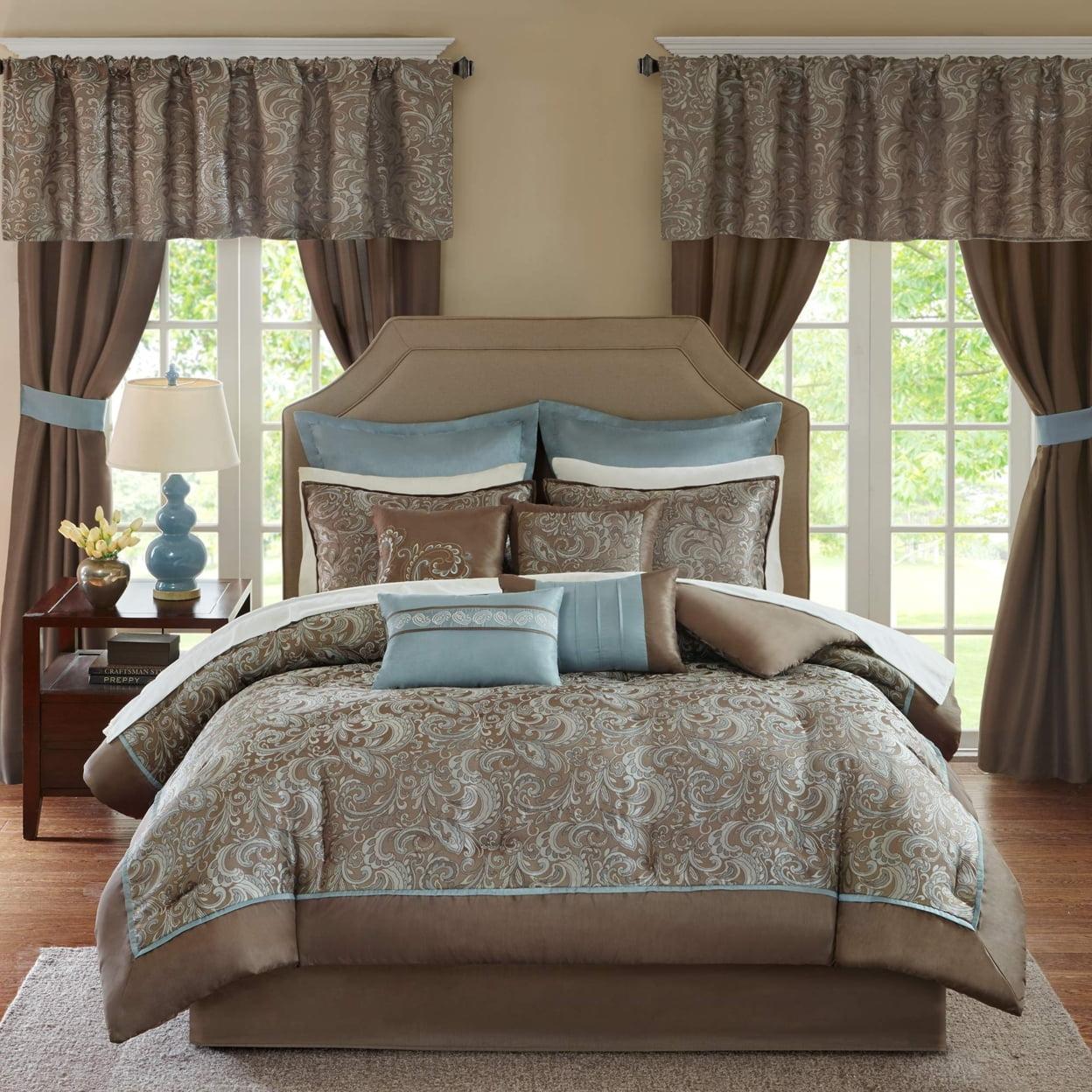 King Blue and Brown Paisley Down Alternative Comforter Set