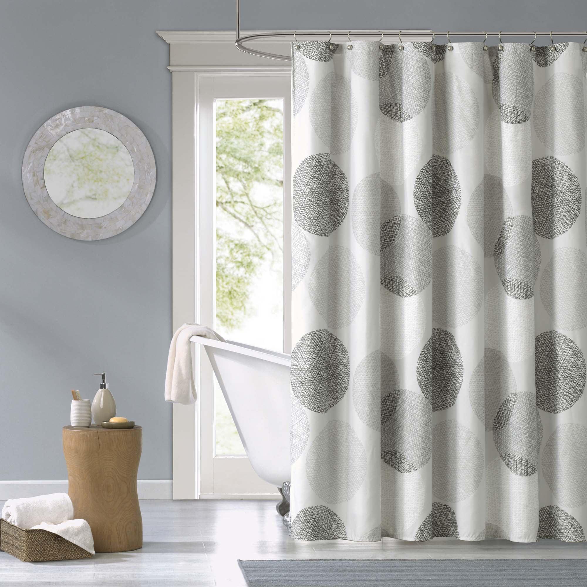 Gray Geometric Fabric Shower Curtain with Liner, 72x72"