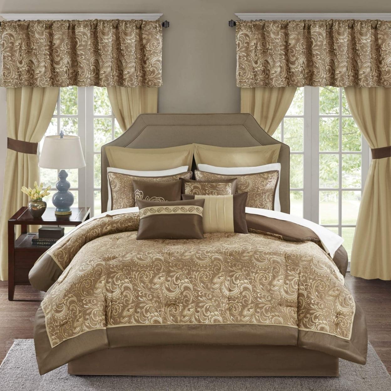 Brown and Gold Paisley Queen Bed in a Bag Set