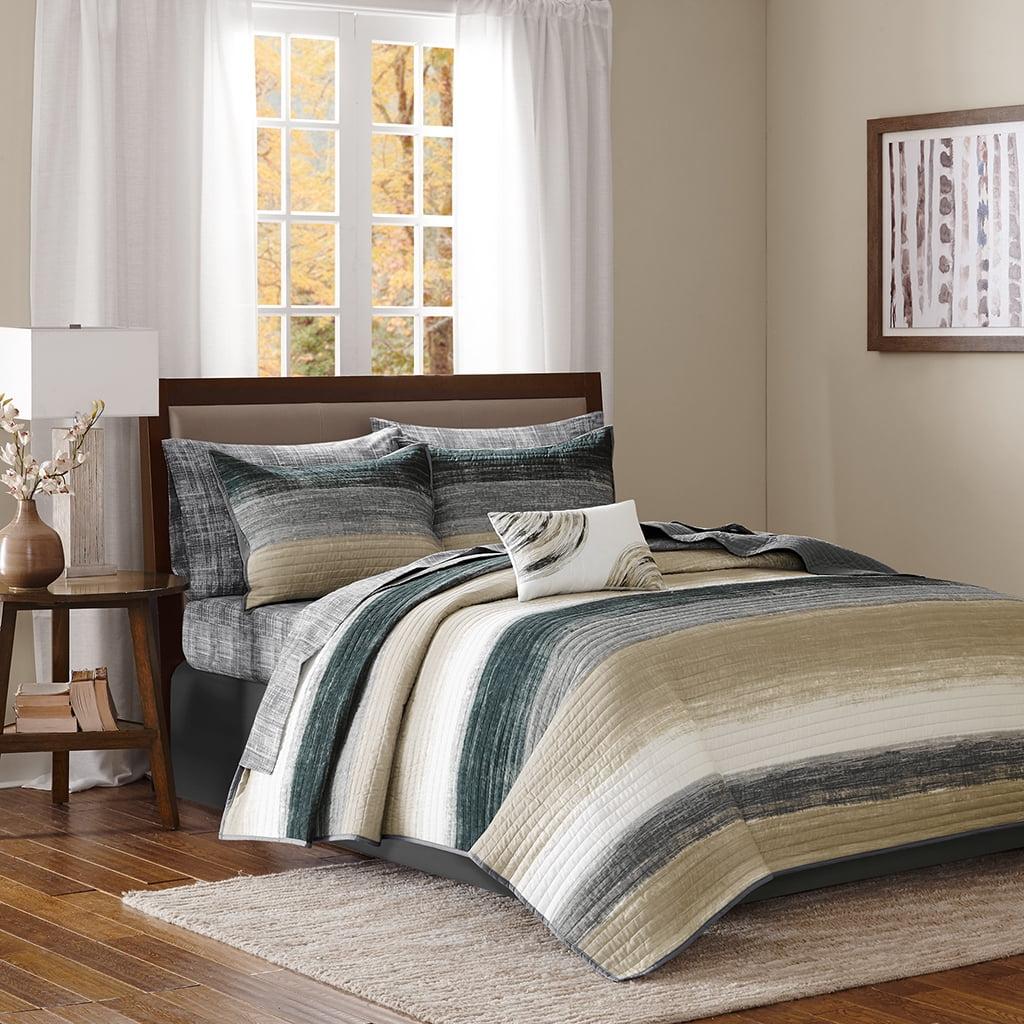 Madison Park Essentials Saben 8-Piece Quilt Set w/ Cotton Bed Sheets in Taupe