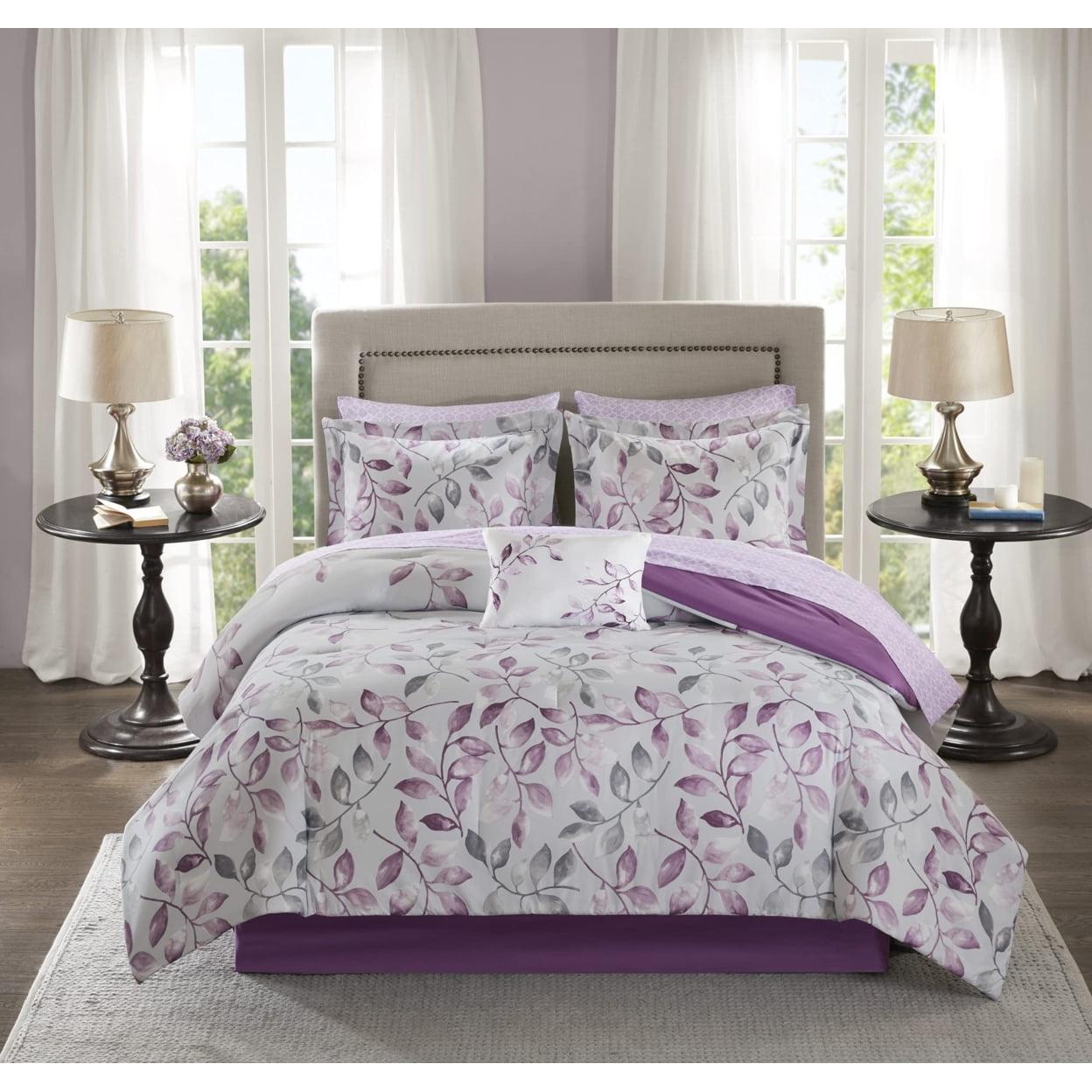 Lafael Purple/White Microfiber Reversible Traditional Comforter Set with Cotton Bed Sheets