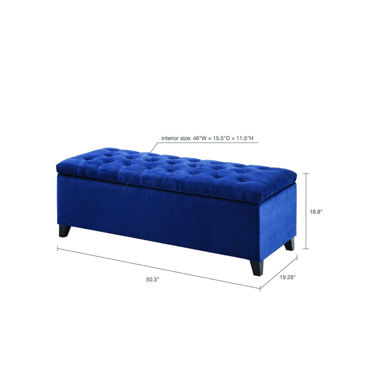 Sasha Navy Tufted Top Storage Ottoman with Black Noir Legs