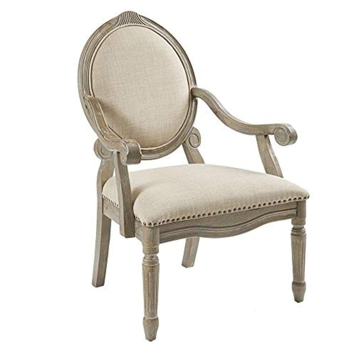 Brentwood Handcrafted Beige Linen & Natural Wood Accent Chair