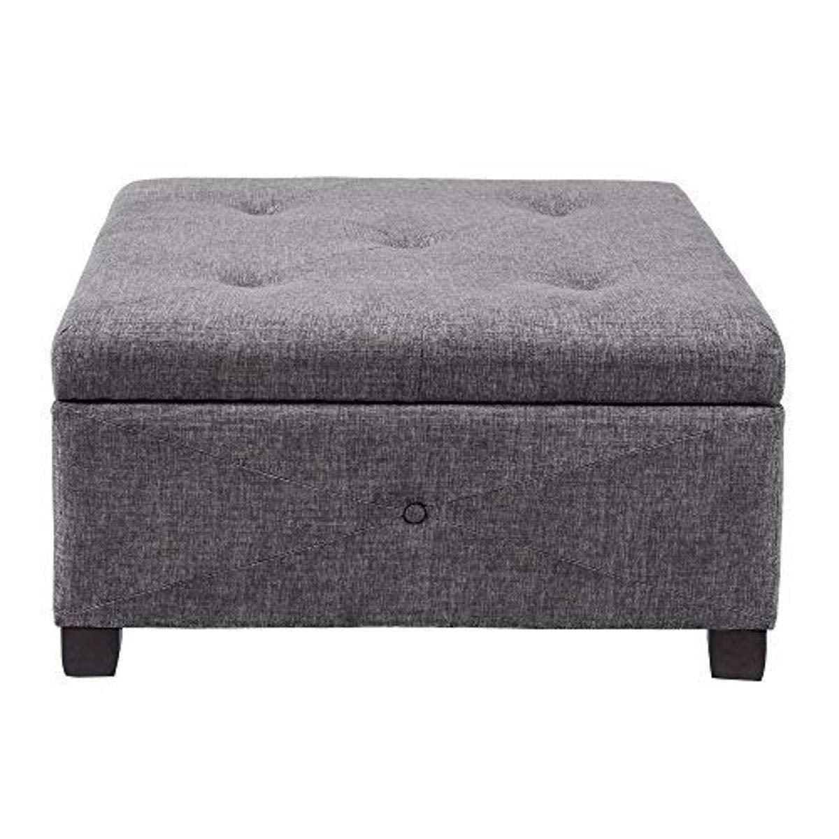 Beige Tufted Square Storage Ottoman with Graduated Legs