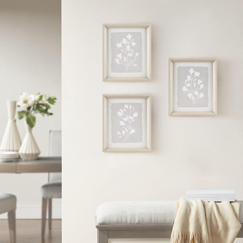 Beige and White Botanical Framed Wall Art Set, 12" x 14", 3-Piece