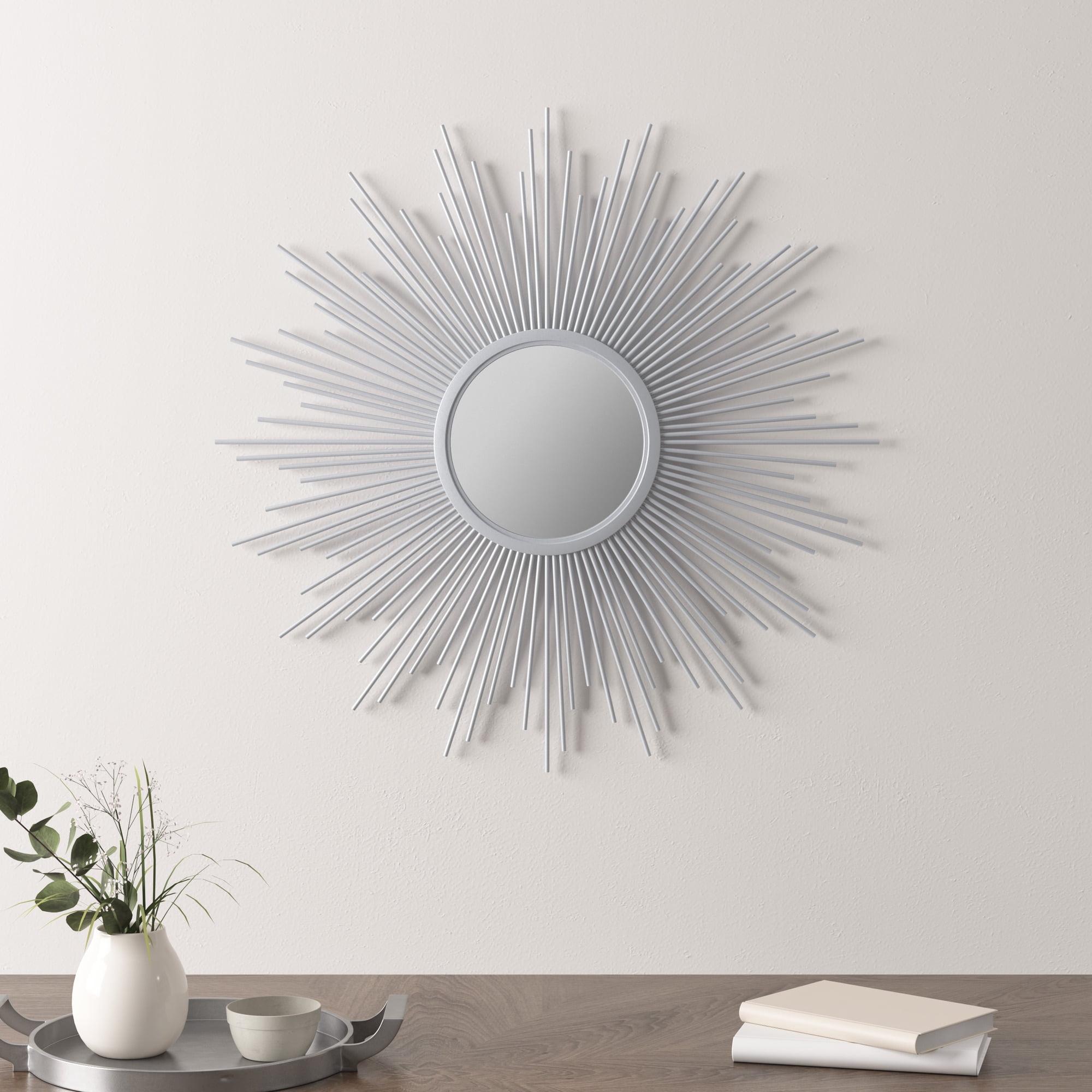 29.5" Round Dia Fiore Sunburst Decorative Wall Mirror Silver - Madison Park: Chic Luxe Metallic Flair